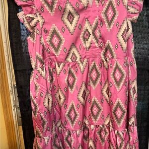 Pink Geometric Pattern Women's Casual Dress